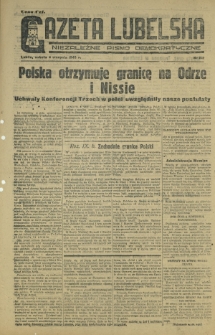 Gazeta Lubelska : niezależne pismo demokratyczne. 1945, nr 162 (4 sierpnia)