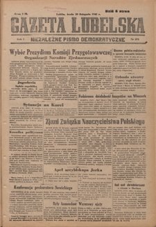Gazeta Lubelska : niezależne pismo demokratyczne. R. 1, nr 278 (28 listopada 1945)
