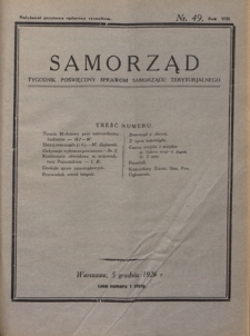 Samorząd : tygodnik poświęcony sprawom samorządu terytorialnego. R. 8, nr 49 (5 grudnia 1926)