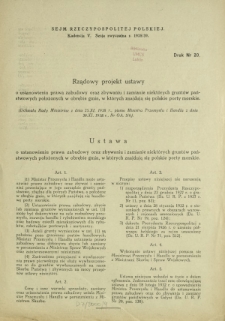 Rządowy projekt ustawy o ustanowieniu prawa zabudowy oraz zbywaniu i zamienie niektórych gruntów państwowych położonych w obrebie gmin, w których znajdują się polskie porty morskie. Dr Nr 20
