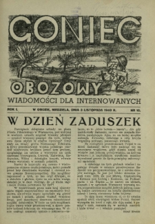 Goniec Obozowy : wiadomości dla internowanych R. 1, Nr 10 (3 listopada 1940)