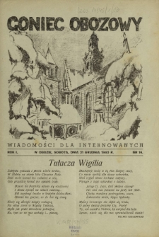 Goniec Obozowy : wiadomości dla internowanych R. 1, Nr 16 (21 grudnia 1940)