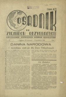 Osadnik na Ziemiach Odzyskanych : dwutygodnik poświęcony sprawom osadnictwa. R. 1, nr 8 (25 listopad-10 grudzień 1946)