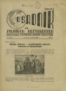 Osadnik na Ziemiach Odzyskanych : dwutygodnik poświęcony sprawom osadnictwa. R. 2, nr 10=20 (25 maja 1947)
