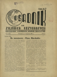 Osadnik na Ziemiach Odzyskanych : dwutygodnik poświęcony sprawom osadnictwa. R. 2, nr 14=24 (15 sierpnia 1947)