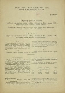 Rządowy projekt ustawy o ratyfikacji porozumienia miedzy Polską a Szwecją z dnia 5 marca 1938 r. dotyczącego clenia produktu "Renard Tallolja". Druk nr 825 [Dodatek do] :Sprawozdanie Stenograficzne z ... Posiedzenia Sejmu Rzeczypospolitej z dnia ... (IV Kadencja 1935-1938)
