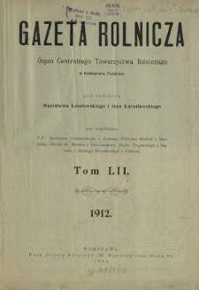 Gazeta Rolnicza : pismo tygodniowe ilustrowane. R. 52 (1912) - skorowidze