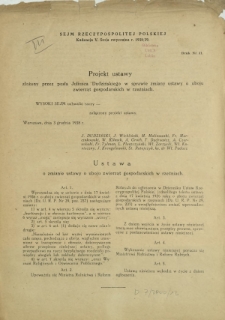 Projekt ustawy złożony przez Posła Juliusza Dudzińskiego w sprawie zmiany ustawy o uboju zwierząt gospodarskich w rzeźniach. Druk Nr 41 [Dodatek do] : Sprawozdanie Stenograficzne z ... Posiedzenia Sejmu Rzeczypospolitej z dnia ... (V Kadencja 1938-1939)