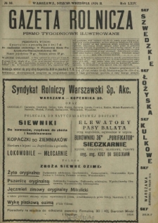 Gazeta Rolnicza : pismo tygodniowe ilustrowane. R. 64, nr 38 (19 września 1924)