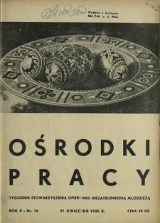 Ośrodki Pracy : tygodnik Stowarzyszenia Opieki nad Nieztrudnioną Młodzieżą R. 2, Nr 16 (21 kwiecień 1935)