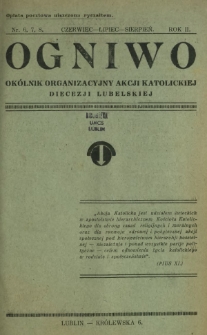 Ogniwo : okólnik organizacyjny Akcji Katolickiej Diecezji Lubelskiej R. 2, Nr 6/7/8 (czerwiec/lipiec/sierpień 1934)