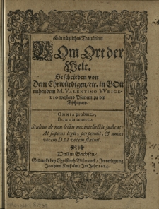 Ein nützliches Traktaetlein Vom Ort der Welt