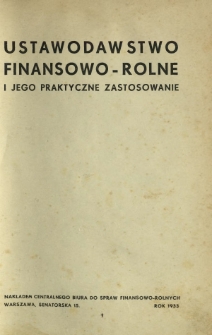 Ustawodawstwo finansowo-rolne i jego praktyczne zastosowanie