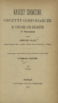 Nawozy chemiczne : odczyty gospodarcze na podstawie prób dokonanych w Vincennes