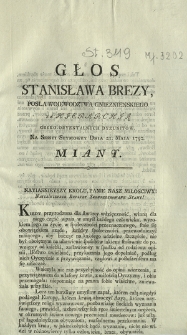Głos Stanisława Brezy, Posła Woiewodztwa Gnieznienskiego Za Hierarchią Greko-Oryentalnych Dyzunitow. Na Sessyi Seymowey Dnia 21. Maia 1792. Miany