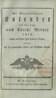 St. Petersburger Kalender auf das Jahr nach Christi Geburt 1828