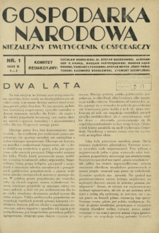 Gospodarka Narodowa : niezależny dwutygodnik gospodarczy. [R. 3], nr 1 (1 stycznia 1933)