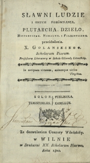 Sławni ludzie i onych por&oacute;wnania : Plutarcha dzieło historyczne, moralne i filozoficzne. T. 1. Tezeusz-Romulus, Likurg-Numa