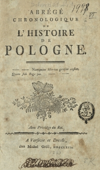 Abr&eacute;g&eacute; Chronologique De L'Histoire De Pologne