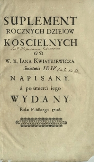 Suplement Rocznych Dzieiow Koscielnych