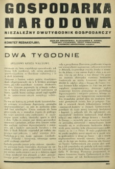 Gospodarka Narodowa : niezależny dwutygodnik gospodarczy. [R. 1, nr 13 (15 października 1931)]