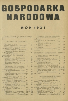 Gospodarka Narodowa : niezależny dwutygodnik gospodarczy. R. 1933 - [spis treści]