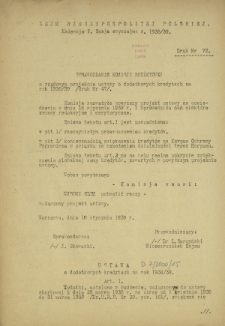 Sprawozdanie Komisji Budżetowej o rządowym projekcie ustawy o dodatkowych kredytach na rok 1938/39 (druk nr 47). Druk Nr 72 [Dodatek do] : Sprawozdanie Stenograficzne z ... Posiedzenia Sejmu Rzeczypospolitej z dnia ... (V Kadencja 1938-1939)