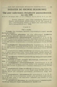 Ulgi przy nabywaniu świadectw przemysłowych na rok 1938 : dodatek do kroniki skarbowej [czasopsima Sprawy Podatkowe, Przegląd Skarbowy / pod redakcją Rudolfa Langroda]