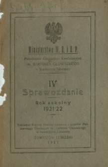 4 Sprawozdanie z Roku Szkolnego 1921/22 / Państwowe Gimnazjum Koedukacyjne im. Bartosza Głowackiego w Tomaszowie Lubelskim