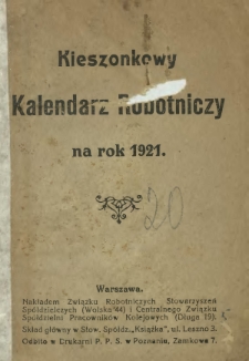 Kieszonkowy Kalendarz Robotniczy na Rok 1921