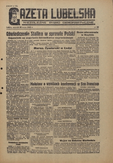 Gazeta Lubelska : niezależne pismo demokratyczne. 1945, nr 92 (22 maja)