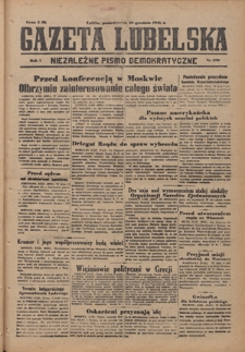 Gazeta Lubelska : niezależne pismo demokratyczne. R. 1, nr 290 (10 grudnia 1945)