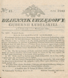 Dziennik Urzędowy Gubernii Lubelskiey 1840, Nr 12 (9/21 marz.)