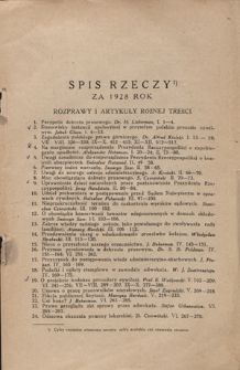 Palestra. Spis rzeczy R. 5 (1928)