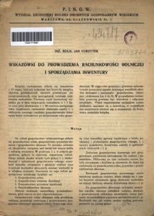 Wskazówki do prowadzenia rachunkowości rolniczej i sporządzania inwentury