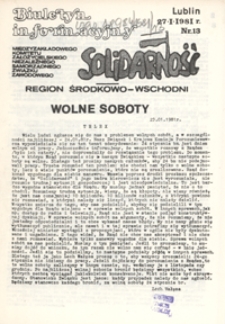 Biuletyn Informacyjny Międzyzakładowego Komitetu Założycielskiego Niezależnego Samorządnego Zwiazku Zawodowego "Solidarność" Region Środkowo-Wschodni Nr 13 (27 stycz. 1981)