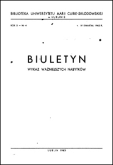 Biuletyn Biblioteki Uniwersytetu Marii Curie-Skłodowskiej w Lublinie. R. 10 (1962) nr 4