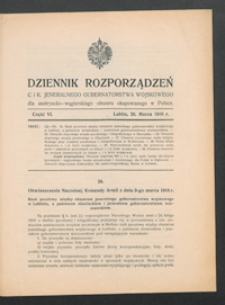 Dziennik Rozporządzeń c. i k. Jeneralnego Gubernatorstwa Wojskowego dla Austryacko-Węgierskiego Obszaru Okupowanego w Polsce 1916, Cz. 6 (26 marz.)