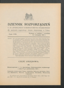 Dziennik Rozporządzeń c. i k. Jeneralnego Gubernatorstwa Wojskowego dla Austryacko-Węgierskiego Obszaru Okupowanego w Polsce 1916, Cz. 18 (22 list.)