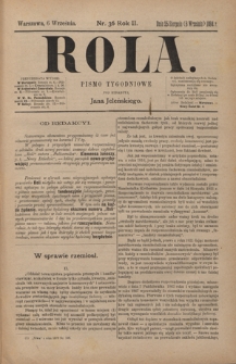Rola : pismo tygodniowe / pod redakcyą Jana Jeleńskiego. R. 2, nr 36 (25 sierpnia (5 września) 1884)