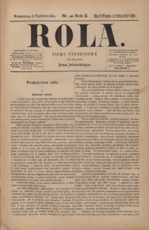 Rola : pismo tygodniowe / pod redakcyą Jana Jeleńskiego. R. 2, nr 40 (22 wrzęsnia (4 października) 1884)