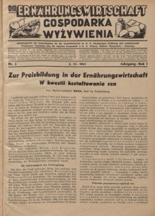 Die Ernährungswirtschaft = Gospodarka Wyżywienia. Jg. 1, nr 2 (5.11.1941)