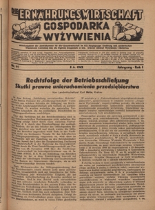 Die Ernährungswirtschaft t = Gospodarka Wyżywienia. Jg. 2, nr 11 (5.06.1942)