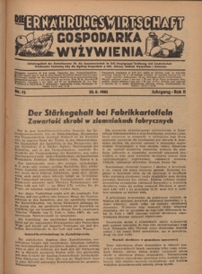 Die Ernährungswirtschaft t = Gospodarka Wyżywienia. Jg. 2, nr 12 (20.05.1942)