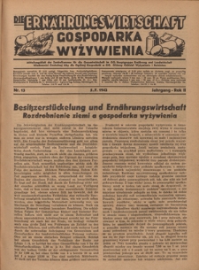 Die Ernährungswirtschaft t = Gospodarka Wyżywienia. Jg. 2, nr 13 (5.07.1942)