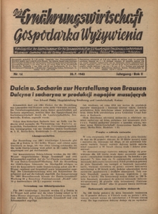 Die Ernährungswirtschaft t = Gospodarka Wyżywienia. Jg. 2, nr 14 (20.07.1942)