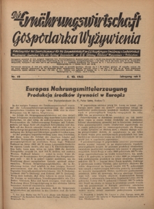 Die Ernährungswirtschaft t = Gospodarka Wyżywienia. Jg. 2, nr 19 (5.10.1942)