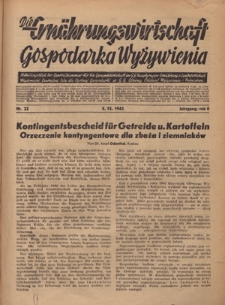 Die Ernährungswirtschaft t = Gospodarka Wyżywienia. Jg. 2, nr 23 (5.12.1942)