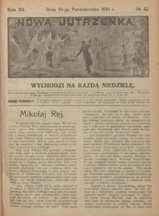 Nowa Jutrzenka : wychodzi na każdą niedzielę R. 12, Nr 42 (19 października 1919)