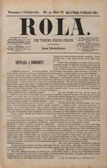 Rola : pismo tygodniowe, społeczno-literackie / pod red. Jana Jeleńskiego R. 6, Nr 40 (24 września/6 października 1888)